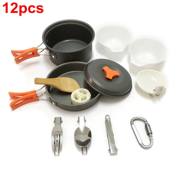 1/7/8/9/12pcs Outdoor Picnic Camp Cookware Bowl Pot Pan Utensils Set Kitchen