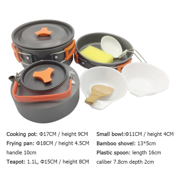1/7/8/9/12pcs Outdoor Picnic Camp Cookware Bowl Pot Pan Utensils Set Kitchen