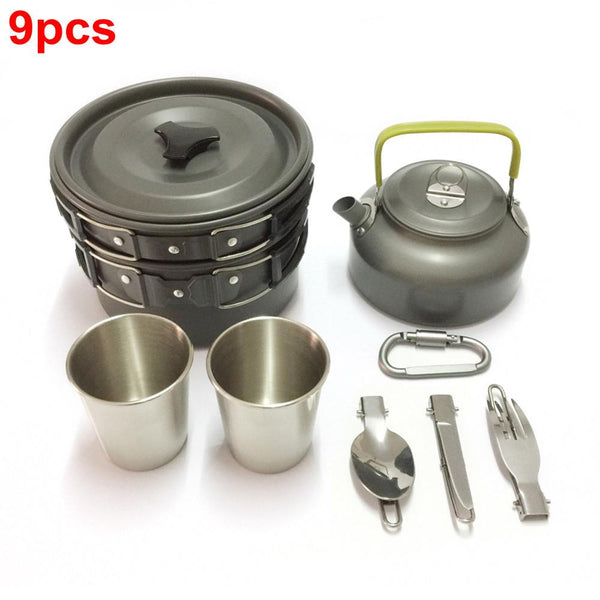 1/7/8/9/12pcs Outdoor Picnic Camp Cookware Bowl Pot Pan Utensils Set Kitchen