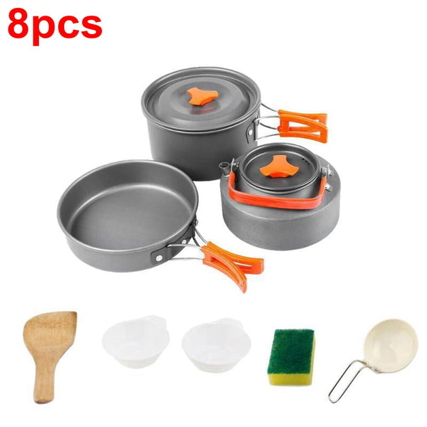 1/7/8/9/12pcs Outdoor Picnic Camp Cookware Bowl Pot Pan Utensils Set Kitchen