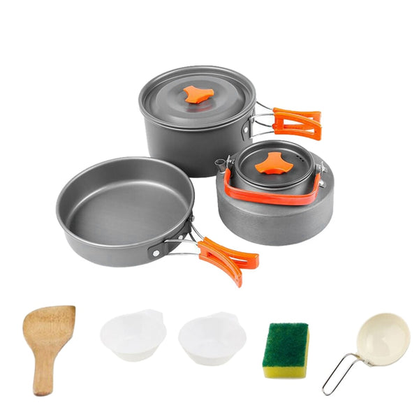 1/7/8/9/12pcs Outdoor Picnic Camp Cookware Bowl Pot Pan Utensils Set Kitchen