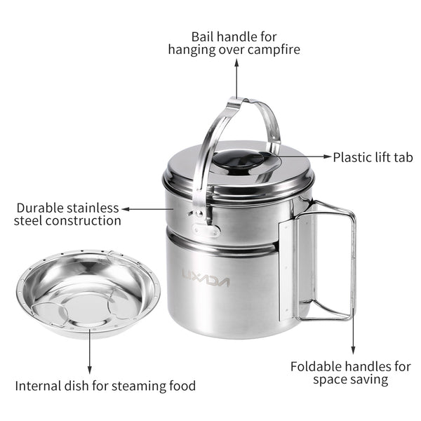 Lixada Outdoor Camping Cookware Set Stainless Steel
