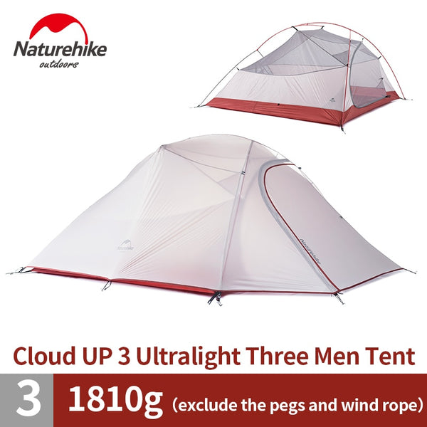Naturehike Cloud Up Series 1 2 3 Person Ultralight Hiking Tent  Nylon Upgrade 2 Man Hiking Winter Camping Tent with Mat