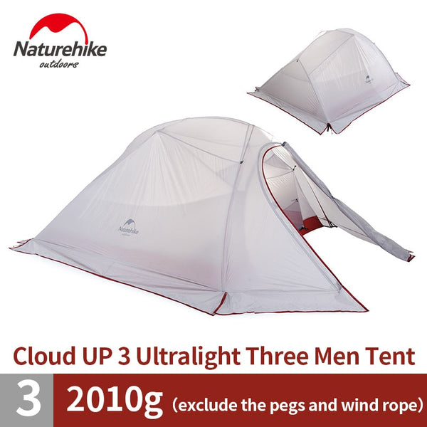 Naturehike Cloud Up Series 1 2 3 Person Ultralight Hiking Tent  Nylon Upgrade 2 Man Hiking Winter Camping Tent with Mat