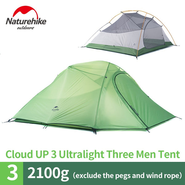 Naturehike Cloud Up Series 1 2 3 Person Ultralight Hiking Tent  Nylon Upgrade 2 Man Hiking Winter Camping Tent with Mat