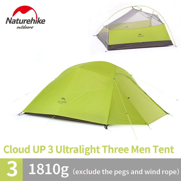 Naturehike Cloud Up Series 1 2 3 Person Ultralight Hiking Tent  Nylon Upgrade 2 Man Hiking Winter Camping Tent with Mat