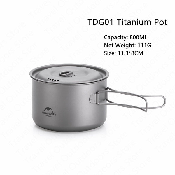 Naturehike Titanium Outdoor Cookware Ultralight Titanium Pot Pan 2-3 Persons  Cookware