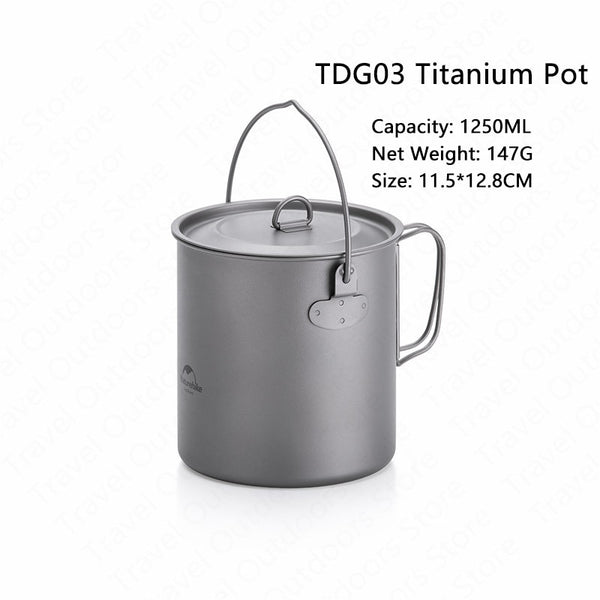 Naturehike Titanium Outdoor Cookware Ultralight Titanium Pot Pan 2-3 Persons  Cookware