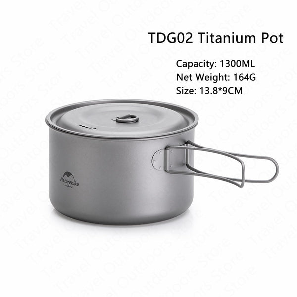 Naturehike Titanium Outdoor Cookware Ultralight Titanium Pot Pan 2-3 Persons  Cookware