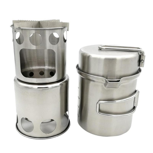 Outdoor Camping cookware Set Wood Stove Cooking Pot Set Stainless Steel