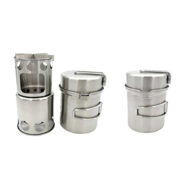 Outdoor Camping cookware Set Wood Stove Cooking Pot Set Stainless Steel