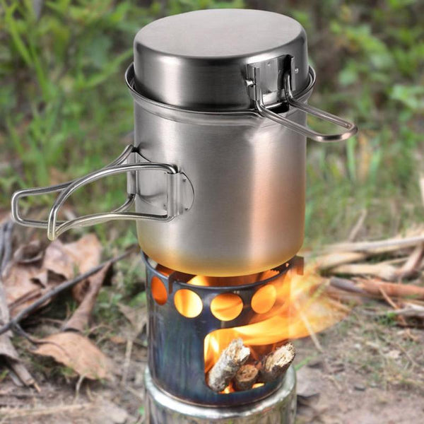 Outdoor Camping cookware Set Wood Stove Cooking Pot Set Stainless Steel