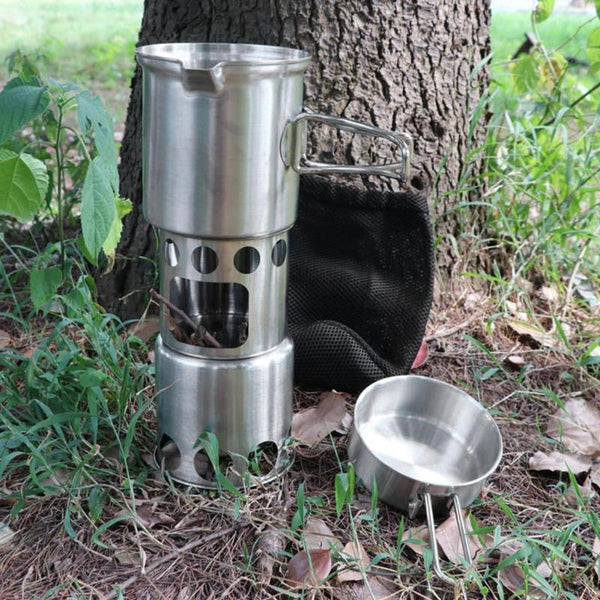 Outdoor Camping cookware Set Wood Stove Cooking Pot Set Stainless Steel