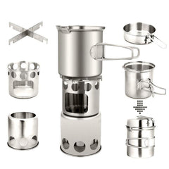 Outdoor Camping cookware Set Wood Stove Cooking Pot Set Stainless Steel